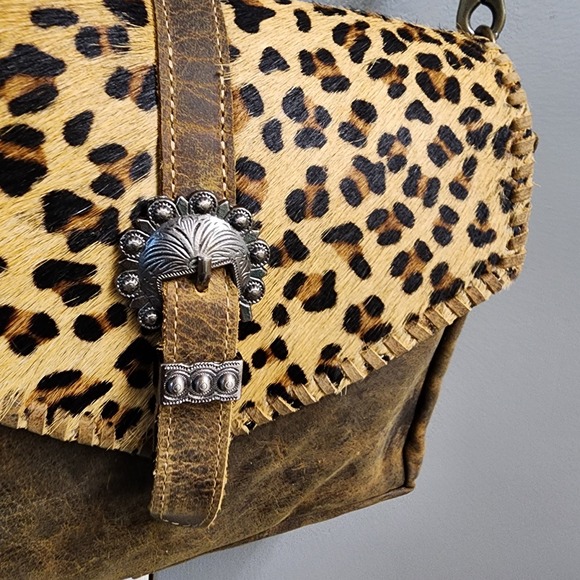 Myra Bag Crossbody Women's Purse Swish Leather and Hairon Bag Cheetah Print - Picture 3 of 12